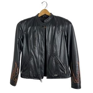 Harley Davidson Women’s Embroidered Flames Leather Jacket Size M Riding Gear